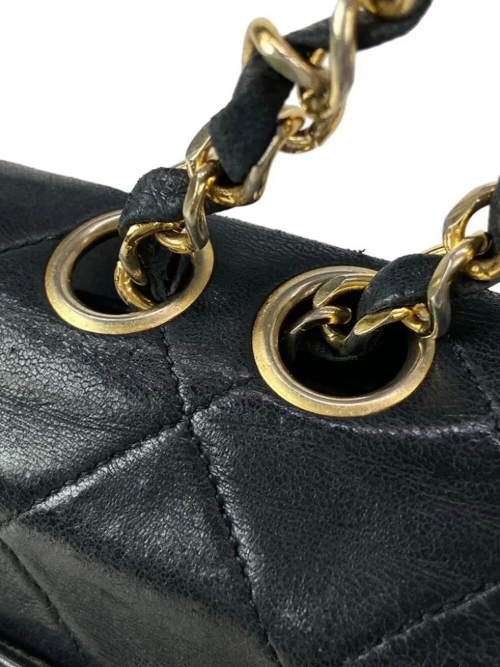 CHANEL Matelasse Black Lambskin Shoulder Bag Gold hardware
